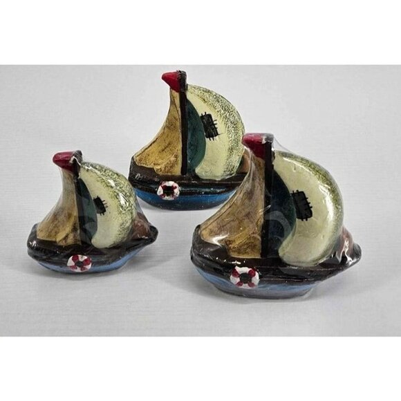 New Set of 3 Nautical Sailboat Candles with Small Life Perserver Decor o… - Picture 1 of 3